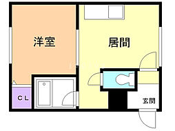 カワムラマンション 1DKの間取図画像