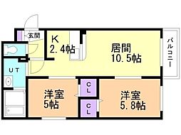 ミアカーサ南郷 2LDKの間取図画像