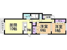 プラダヒル 2階2LDKの間取り