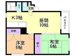 サンライズマンション1 2LDKの間取図画像