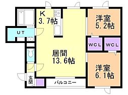 marvelous（マーベラス） 3階2LDKの間取り