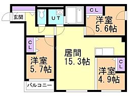 FRANZ TSUKISAMU KOEN 3LDKの間取図画像