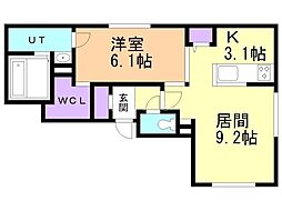 ブリーゼ中の島 1LDKの間取図画像