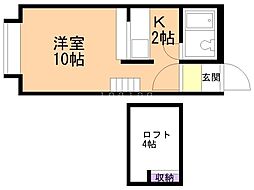 シャンブルクレール 1Kの間取図画像