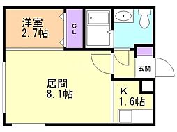 グランメール南郷14 1DKの間取図画像
