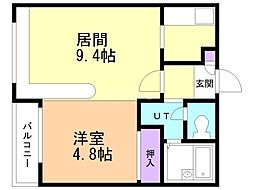 ホークメゾン札幌2号館 1LDKの間取図画像