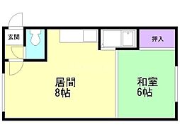 コーポカツ 1LDKの間取図画像