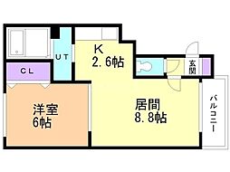 平岸壱番館 1LDKの間取図画像