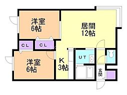 アークコート月寒公園 2LDKの間取図画像