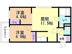Fortunaガクエンマエ 2LDKの間取図画像