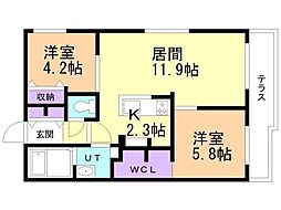 札幌市豊平区平岸二条1丁目マンション 2LDKの間取図画像