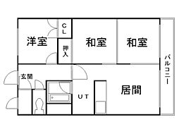 マンションてるめい 3DKの間取図画像