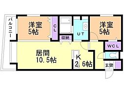 札幌市豊平区平岸四条7丁目マンション 2LDKの間取図画像