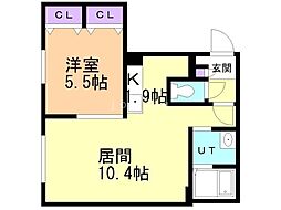ブランブリエ中の島B 1LDKの間取図画像