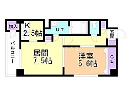 グレイシャストヨヒラ 1LDKの間取図画像