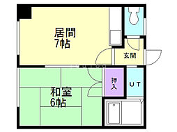 グランドール角屋2 1DKの間取図画像