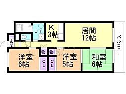 プリムラK3 3LDKの間取図画像