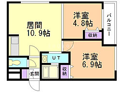 アルバミュウ 2LDKの間取図画像