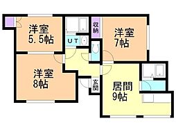 ニュープラム平岸 3LDKの間取図画像