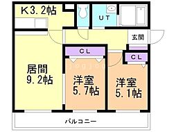 Agito北の沢 2LDKの間取図画像
