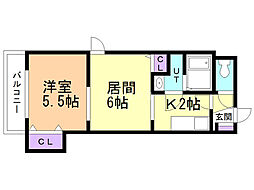 アルル2 1LDKの間取図画像