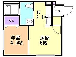 ライフジュエル学園前 1LDKの間取図画像