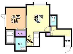 プルメリア川沿 1LDKの間取図画像