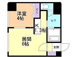 ラポム美園 1DKの間取図画像