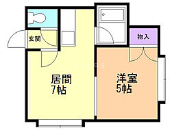 プライムハウス南平岸壱番館 1DKの間取図画像