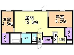 SENNANISHIOKA 2LDKの間取図画像