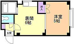 ウォーター通りB 1DKの間取図画像