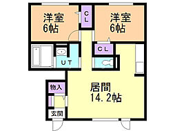 セザール川沿 2LDKの間取図画像