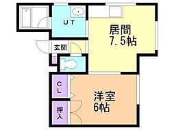 リバーサイド2 1DKの間取図画像