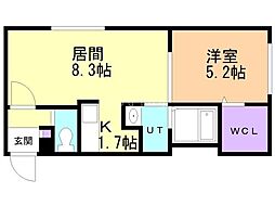 ブランブリエ中の島A 1LDKの間取図画像