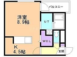 アスウェル美園フレット 1Kの間取図画像