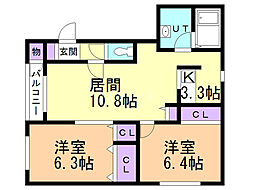 ラ・グラン中の島 2LDKの間取図画像