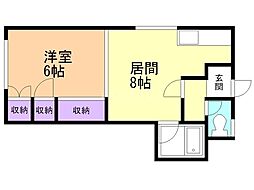 中央マンション 1DKの間取図画像