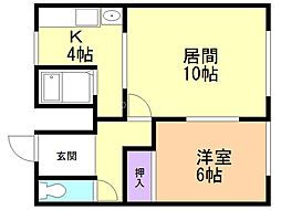 ハイツ林A棟 1LDKの間取図画像