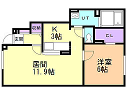 カモミールB 1LDKの間取図画像