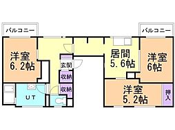 ビレッジハウス野幌2 3DKの間取図画像