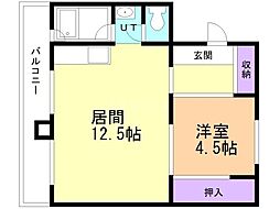 ビレッジハウス新千代田1号棟 1LDKの間取図画像