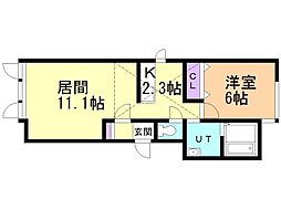 エムズミリアB棟 1LDKの間取図画像