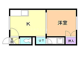 松下ハイツ江別2 1DKの間取図画像
