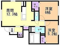 リノ メリアI 2LDKの間取図画像