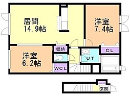 ル・シーニュ大和2 2LDKの間取図画像