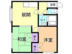 サンフロンテアタウンB 2DKの間取図画像