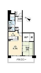 UR都市機構ルネシティ脇浜町2号棟 1LDKの間取図画像
