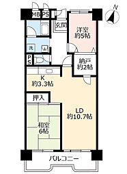 UR都市機構ポートアイランド団地55号棟 2LDKの間取図画像