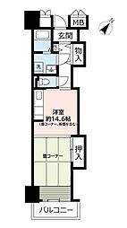 UR都市機構キャナルタウンウエスト4号棟 1Kの間取図画像