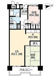 UR都市機構ポートアイランド団地55号棟 2LDKの間取図画像